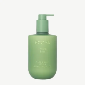ECOYA French Pear Hand & Body Lotion 450ml in a luxury moisturizing pump bottle.