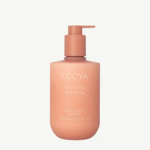 ECOYA Sweet Pea & Jasmine Hand & Body Lotion 450ml in a luxury pump bottle available in Australia.
