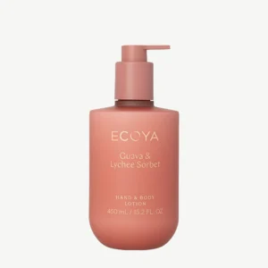 ECOYA Guava & Lychee Sorbet Hand & Body Lotion 450ml in a luxury pump bottle available in Australia.